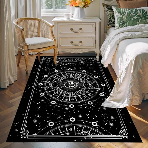 Vista 46 de Alfombra de Sol y Luna Boho Alfombras de Área Celestiales para Dormitorio Residencia Universitaria Sala de Estar Bohemia Oculta Creciente Solar