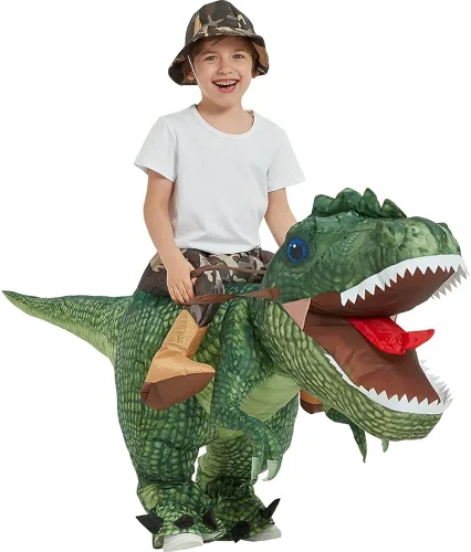 Vista 4 de One Casa - Disfraz inflable de dinosaurio para montar en T-Rex, divertido disfraz de Halloween para niños