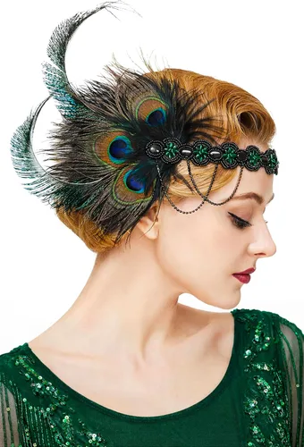 Vista 7 de BABEYOND Diadema de plumas con lentejuelas de los años 20, accesorios para el cabello de Gatsby
