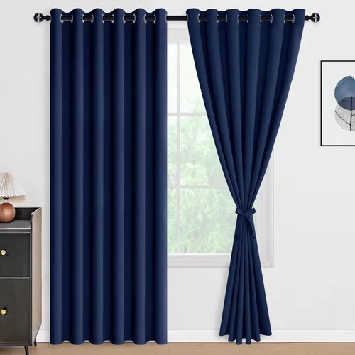 Vista 103 de DWCN - Cortinas 100% opacas para dormitorio con forro negro, cortinas de ventana de doble capa con aislamiento térmico que oscurecen toda la Azul