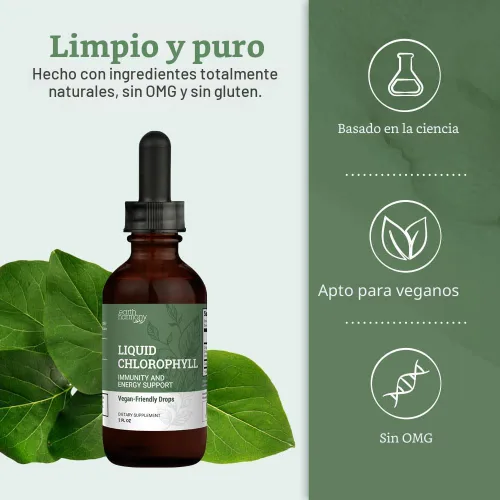 Vista 3 de Clorofila líquida, gotas líquidas para apoyo del sistema inmunológico, desodorante interno natural - Gotas de clorofila vegana con glicerina