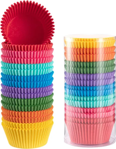 Vista 7 de Gifbera Bright Rainbow Standard Cupcake Liners - Tazas de papel colorido sólido para hornear, 400