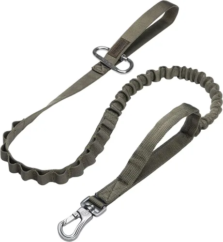 Vista 12 de EXCELLENT ELITE SPANKER Correa táctica elástica para perros con bungee, correa militar ajustable de liberación rápida con 2 asas de control (Negro)