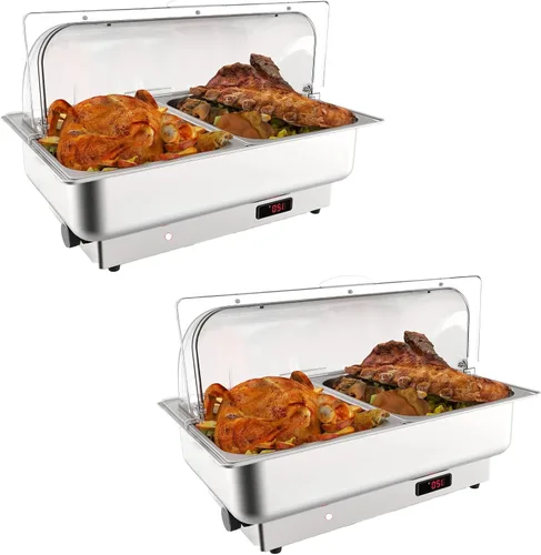 Vista 12 de Garvee Juego de bufé de platos de roce eléctrico, calentador de alimentos de 9 cuartos de galón con tapa de policarbonato transparente, con 1 sartén