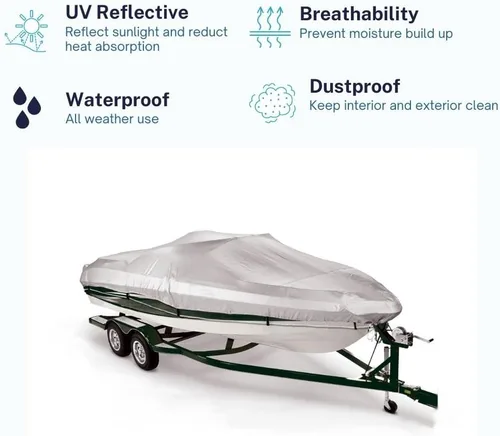 Vista 3 de Savvycraft Funda para lancha de 12 a 14 pies, poliéster resistente e impermeable de grado marino para lanchas V-Hull, lanchas de bajo