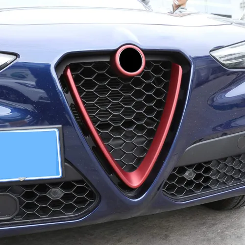 Vista 3 de Decoración exterior del coche para parrilla delantera cubierta de marco protector para rejillas de coche para Stelvio 2017-2019 rojo, accesorios