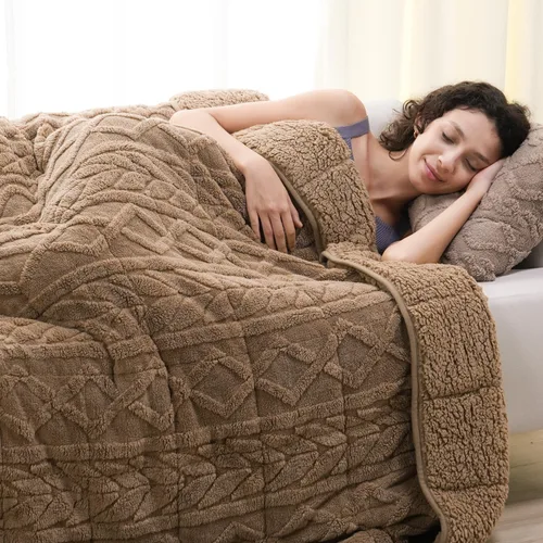 Vista 29 de Cottonblue Manta con peso de jacquard de 15 libras para adultos, tamaño individual, manta de forro polar sherpa ultrasuave para relajarse y dormir