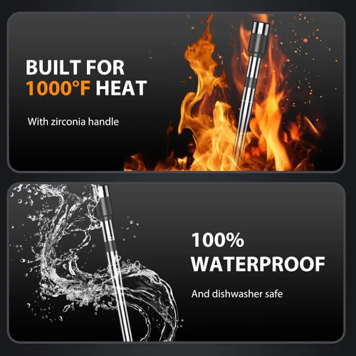 Vista 3 de Termómetro inalámbrico para carne con 2 sondas y rango de 800 pies – Termómetro inteligente Bluetooth para parrilla de barbacoa con base
