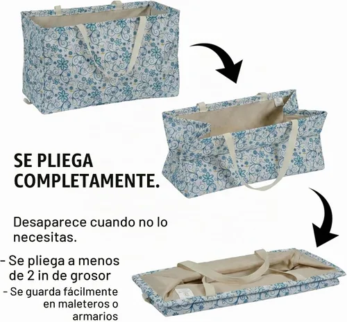 Vista 4 de Household Essentials Bolso de lona Krush con estampado floral blanco y azul, bolsa multiusos para todos los propósitos Floral azul