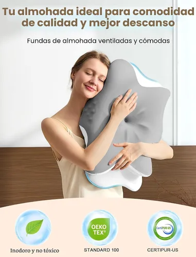 Vista 7 de Almohada cervical para el cuello para aliviar el dolor, almohada ergonómica de espuma viscoelástica para dormir de lado, almohada ortopédica de Gris