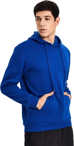 Vista 5 de SOLY HUX Sudadera con capucha para hombre con estampado de letras, manga larga, bolsillo con cordón, Azul