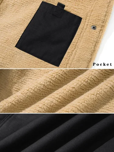 Vista 6 de EKLENTSON Chaqueta de invierno para hombre, gruesa y térmica, de algodón, con forro polar, abrigo de camionero con solapa, para trabajo, para hombre