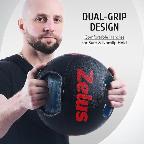 Vista 6 de ZELUS Balón medicinal con doble agarre, pelota de ejercicio de 10/20 libras, pelota de peso con asas, pelota de ejercicio con agarre texturizado