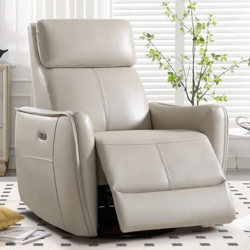 Vista 13 de CANMOV - Silla reclinable de piel sintética, silla reclinable giratoria de 360°, reclinable manual para espacios pequeños, sala de estar Marrón