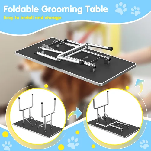 Vista 5 de Lyromix Mesa de Aseo para Perros Grande de 36'', Escritorio de Secado para Gatos Ajustable con Brazos, Lazos, Bandeja de Malla, Estación Plegable