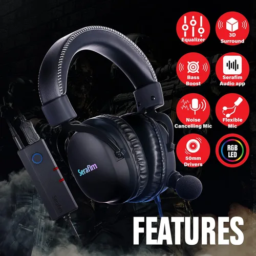 Vista 2 de Serafim A1 Gaming Headset with Exclusive Equalizer Detachable Mic Bass Boost 3D Surround Sound for PC Xbox One Series XS PS5 PS4 Nintendo Switch Mac