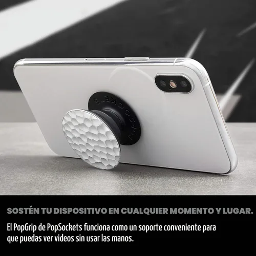 Vista 7 de PopSockets: PopGrip - Soporte extensible y agarre con tapa intercambiable para teléfonos y tabletas, metal martillado plateado