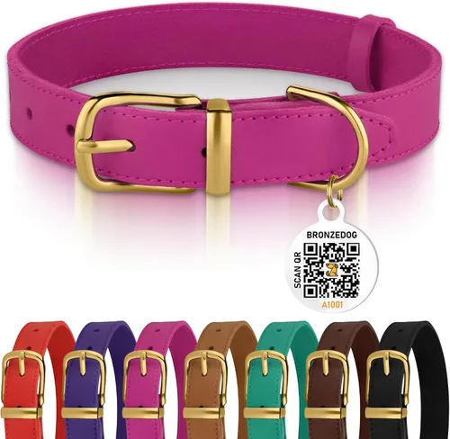 Vista 9 de BRONZEDOG Collar de cuero para perro con hebilla de metal, collares básicos duraderos para perros pequeños, medianos y grandes