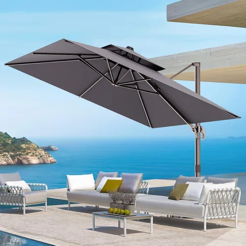 Vista 31 de Sombrilla de 10 x 13 pies para exteriores, sombrilla grande rectangular con viga voladiza, resistente, con rotación de 360°, sombrilla con Beige