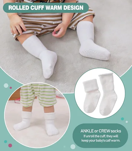 Vista 5 de MQELONG Calcetines tobilleros antideslizantes para bebé, con calcetines antideslizantes para bebés, niños y niñas, 6 pares