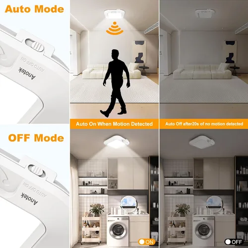 Vista 3 de Luz de Techo con Sensor de Movimiento a Batería, 180LM 6000K Luces de Armario a Batería con Sensor de Movimiento, Luz de Techo Inalámbrica de 48LED