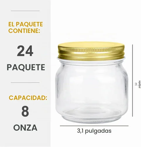 Vista 2 de Tarros de vidrio de 8 onzas con tapas, tarros de masón de boca regular para almacenamiento, tarros de conservas para caviar, hierbas, gelatina