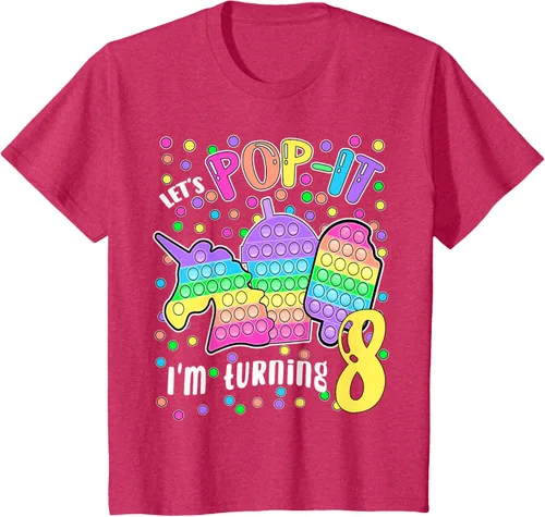 Vista 50 de Let's Pop-it I'm turning 8 Colorful 8th Birthday - Camiseta para niña, Negro