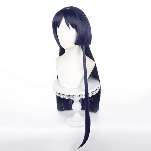 Vista 3 de XiongXiongLe Scaramouche - Peluca azul para cosplay, peluca larga y recta, peluca de repuesto de cabello sintético para niños, para fiestas