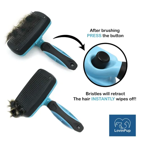 Vista 4 de Cepillo Slicker para Mascotas - Cepillo Autolimpiante para Perros y Gatos con Cerdas Retráctiles para Todo Tipo de Pelo - Púas de Masaje Eliminan