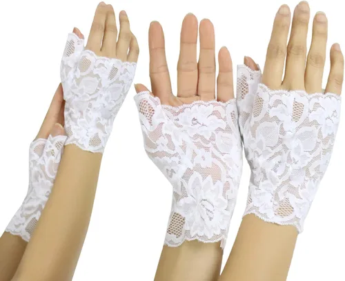 Vista 2 de ToBeInStyle Guantes de muñeca sin dedos de encaje elegante delicado y colorido para mujer
