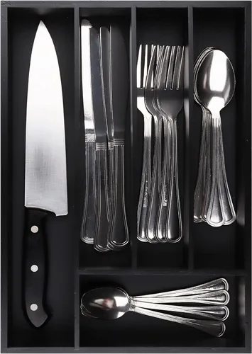 Vista 12 de Pristine Bamboo bandeja organizadora de cubiertos – Utensilios de mesa, cubiertos, soporte de cubiertos para cajón – Organizador de cajón de madera