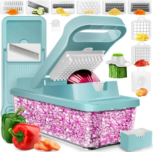 Vista 11 de PrepNaturals Picador de verduras con recipiente, picador de verduras, picador de alimentos y picador de cebolla, cortador de mandolina para cocina