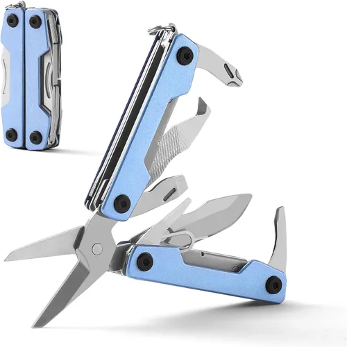 Vista 9 de Multiherramienta con navaja de bolsillo, regalos para hombres y mujeres, multiherramienta mini EDC de 11 en 1 con destornillador, tijeras, extractor