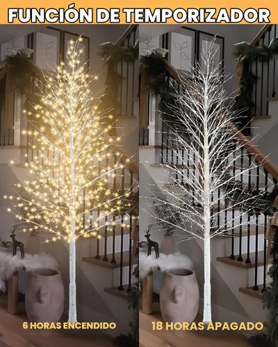 Vista 3 de TORONTOKYO Árbol de abedul iluminado de 8 pies, 1440 luces LED blancas cálidas, 8 modos de iluminación, árbol de Navidad artificial blanco con 7.9 ft