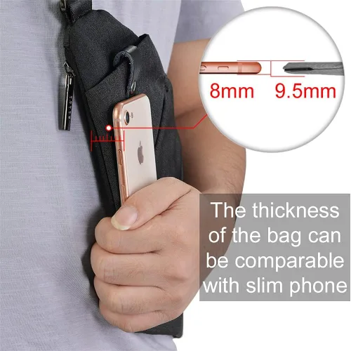 Vista 8 de OSOCE Bolso bandolera ligero, antirrobo para mujeres y hombres, bolsa cruzada de hombro casual, bolsa deportiva, para viajes, senderismo, color Negro