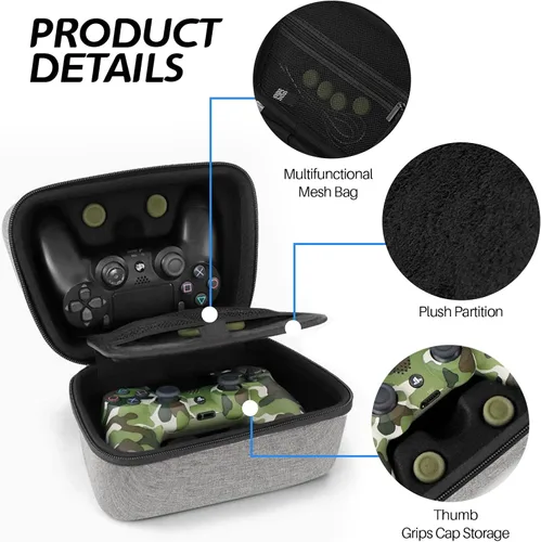 Vista 2 de PS5 PS4 Switch Pro Funda para controlador de juego, funda de viaje compatible con PS-5, PS-4, X-Box, Switch Pro y otros controladores, funda