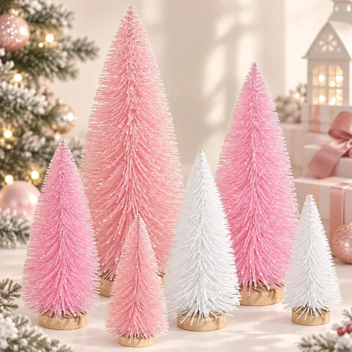 Vista 10 de 6 piezas de mini árboles de Navidad decorativos de cepillo para botellas, árboles de Navidad artificiales de mesa para interiores y exteriores Verde