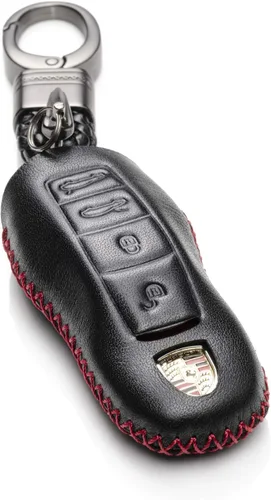 Vista 10 de Vitodeco Funda de piel auténtica con control remoto sin llave compatible con Porsche Panamera, Macan, Cayenne, 911 (3 botones, negro)