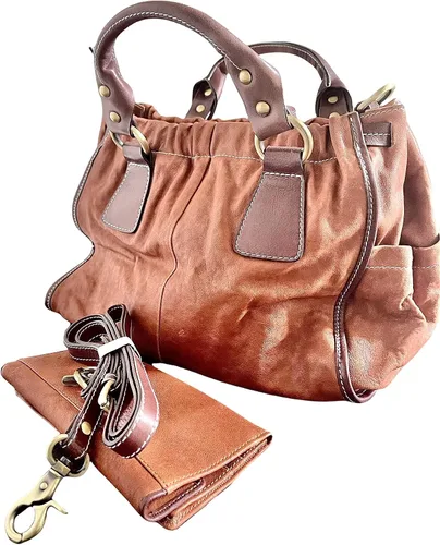 Vista 5 de NatCole Bolso de piel de becerro con una cartera a juego, Marrón
