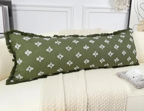 Vista 8 de Funda de almohada lumbar larga bohemia de 12 x 36 pulgadas con flecos de borlas, funda de almohada lumbar extra decorativa con patrón de flores 3D