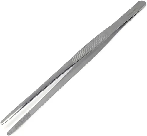 Vista 9 de Pinzas multiusos de mango largo, pinzas de acero inoxidable rectas y curvas, puntas dentadas romas con cómodo mango acanalado para un agarre fuerte