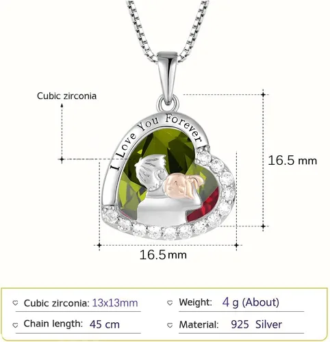 Vista 3 de Collar para padre e hija, regalos de cumpleaños de parte de la hija, collar de plata de ley 925, collar con piedra natal de corazón de amor