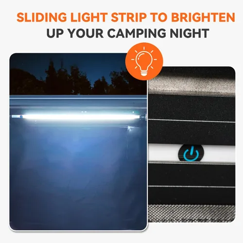 Vista 4 de Toldo de ducha con techo de 3 x 3 pies, luz LED para ducha lateral del vehículo, refugio de privacidad para campamento, baño, resistente a los rayos