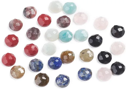 Vista 9 de Fashewelry 30 piezas de cabujones de piedra natural mixta de 0.55 x 0.39 pulgadas con parte trasera plana, azulejos de camafeo ovalados facetados