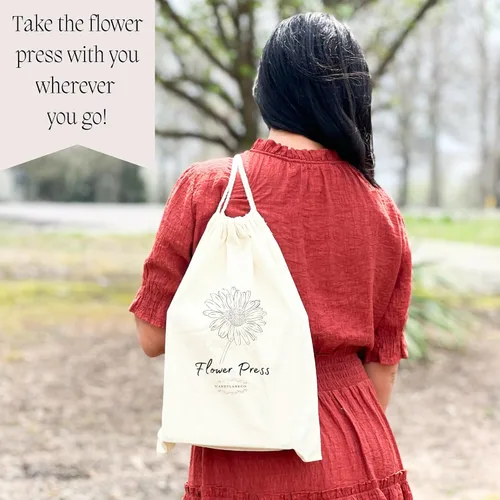 Vista 5 de Mandylan & Co. LLC Prensa de flores con parte superior reversible, 8 capas de preservación de flores de madera para flores secas con bolsa de lona