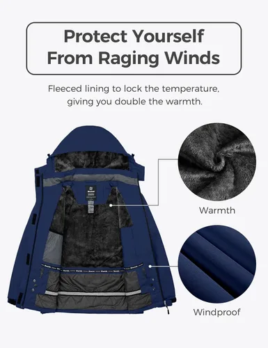 Vista 3 de Wantdo - Chaqueta de esquí impermeable para mujer, abrigo de invierno cálido y resistente al viento, abrigos de nieve