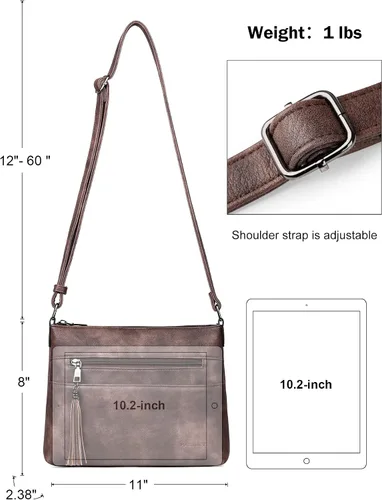 Vista 4 de MASINTOR Bolsos cruzados para mujer, bolso cruzado ligero y mediano, de cuero suave, bolsos de hombro para mujer con borla, café (Vintage Coffee)