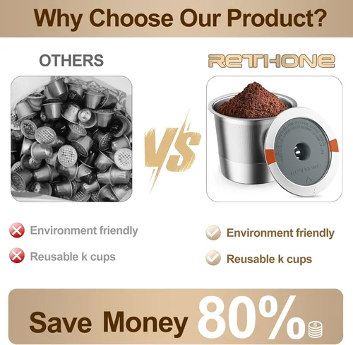 Vista 4 de RETHONE K Cup Cápsulas de café reutilizables, filtro de café de K Cup reutilizable de acero inoxidable compatible con cafeteras Keurig 1.0 y 2.0