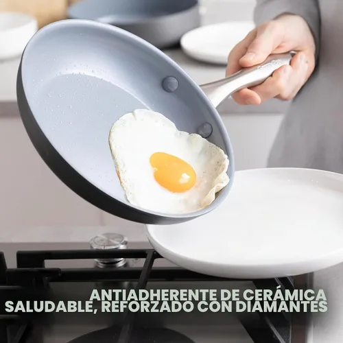 Vista 2 de GreenPan Lima - Sartén de 8" de cerámica antiadherente dura anodizada, sartenes y ollas libres de PFAS y no tóxicas, aptas para horno y asador