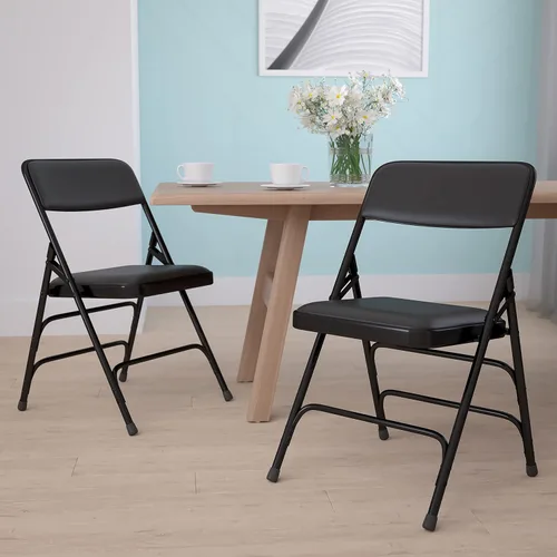 Vista 10 de EMMA + OLIVER Paquete de 2 sillas plegables de metal de tela beige curvada con triple refuerzo Triple Braced, Double-Hinged, Fabric Upholstery